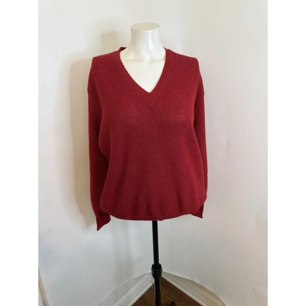 Handmade Peruvian Connection 100% Alpaca V Neck Sweater Red Womens Unisex Size M